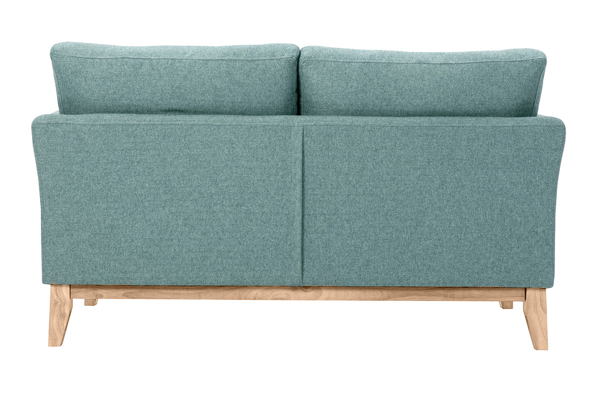 Skandinavisches Sofa aus graugrnem Stoff mit Samteffekt und hellem Holz 2-Sitzer OSLO