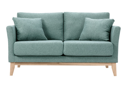 Skandinavisches Sofa aus graugrünem Stoff mit Samteffekt und hellem Holz 2-Sitzer OSLO