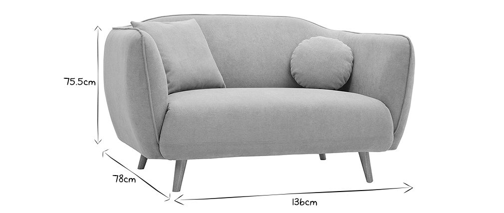 Skandinavisches Sofa aus hellgrauem Stoff mit Samt-Effekt Zweisitzer FOLK