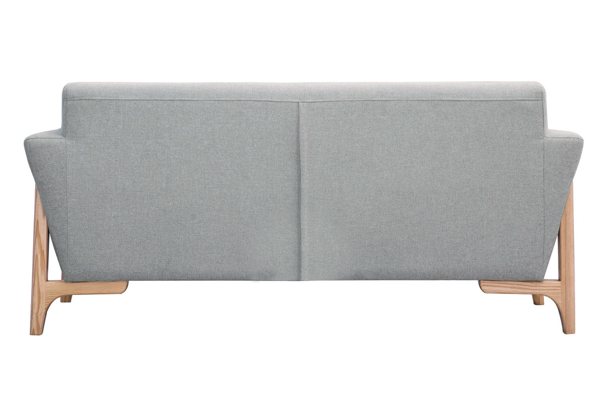 Skandinavisches Sofa aus hellgrauem Stoff mit Samteffekt und Eschenholz 2-Sitzer ASAKO