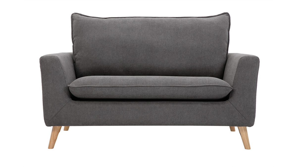 Skandinavisches Sofa aus hellgrauem Stoff mit Samteffekt und hellem Holz 2-Sitzer JONAS
