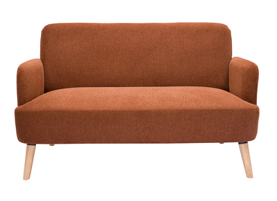 Skandinavisches Sofa aus rostbraunem Stoff mit Samteffekt und hellem Holz 2-Sitzer ISKO
