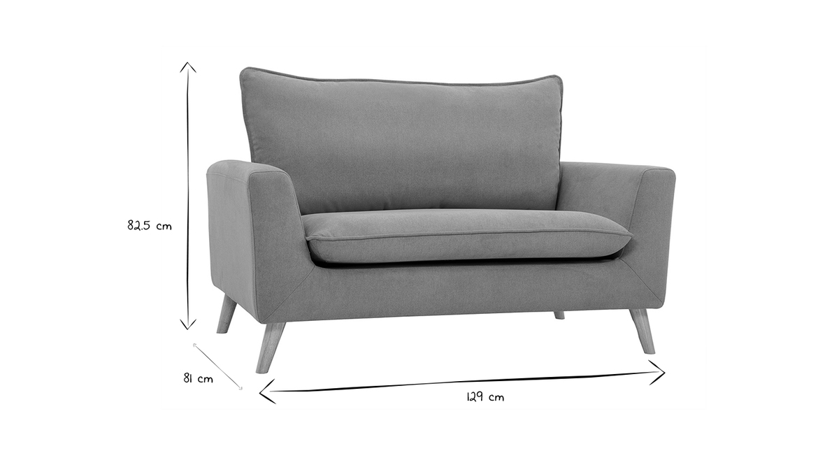 Skandinavisches Sofa aus senfgelbem Stoff mit Samteffekt und hellem Holz 2-Sitzer JONAS