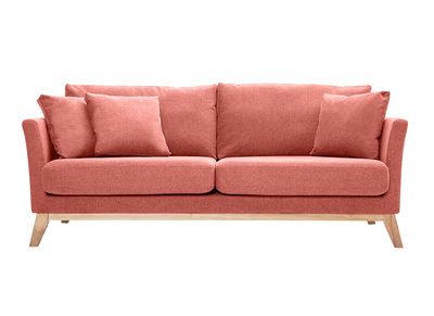 Skandinavisches Sofa aus terracottafarbenem Stoff mit Samteffekt, abnehmbarem Bezug und hellem Holz 3-Sitzer OSLO