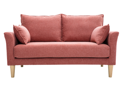 Skandinavisches Sofa aus terracottafarbenem Stoff mit Samteffekt und hellem Holz 2-Sitzer KATE