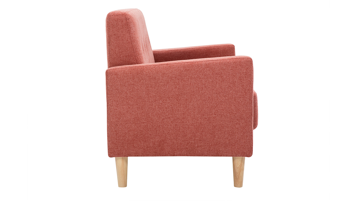 Skandinavisches Sofa aus terracottafarbenem Stoff mit Samteffekt und hellem Holz 2-Sitzer MOON