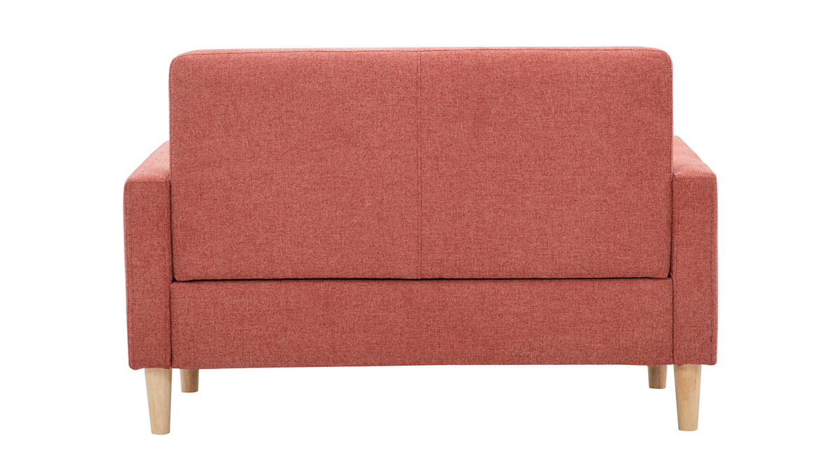 Skandinavisches Sofa aus terracottafarbenem Stoff mit Samteffekt und hellem Holz 2-Sitzer MOON