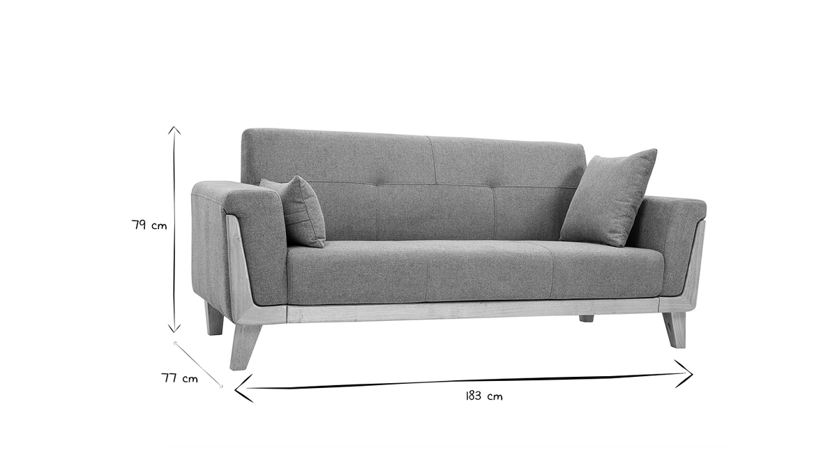 Skandinavisches Sofa aus terracottafarbenem Stoff mit Samteffekt und hellem Holz 3-Sitzer FJORD