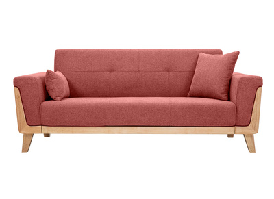 Skandinavisches Sofa aus terracottafarbenem Stoff mit Samteffekt und hellem Holz 3-Sitzer FJORD