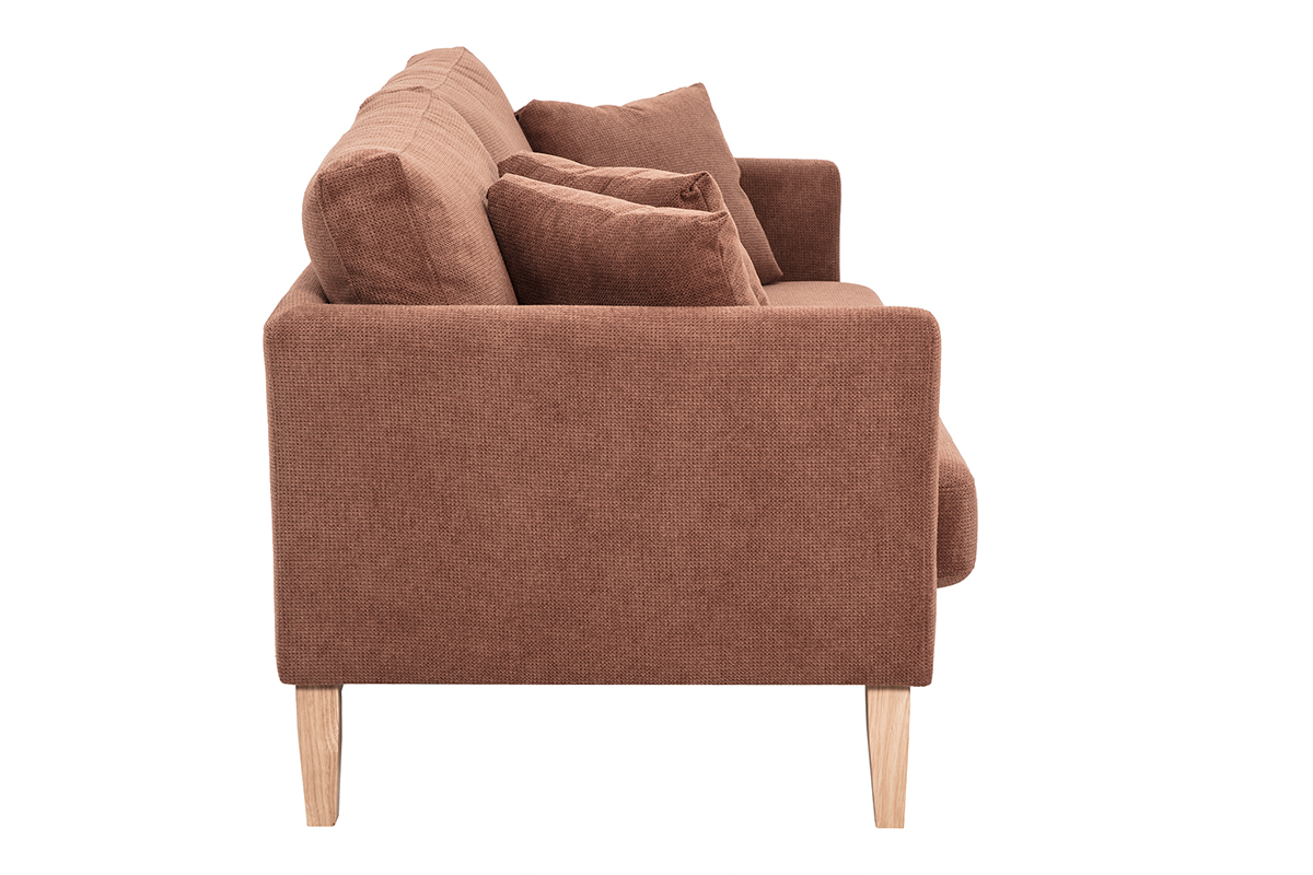 Skandinavisches 3-Sitzer Sofa aus verbranntem Erdfarbton, Seitenansicht.