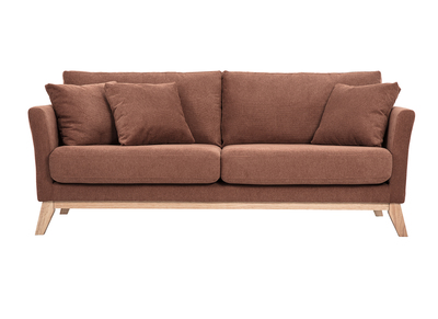 Skandinavisches Sofa mit 3 Sitzpl&auml;tzen in gebranntem Erde Chenille-Stoff und hellem Holz OSLO