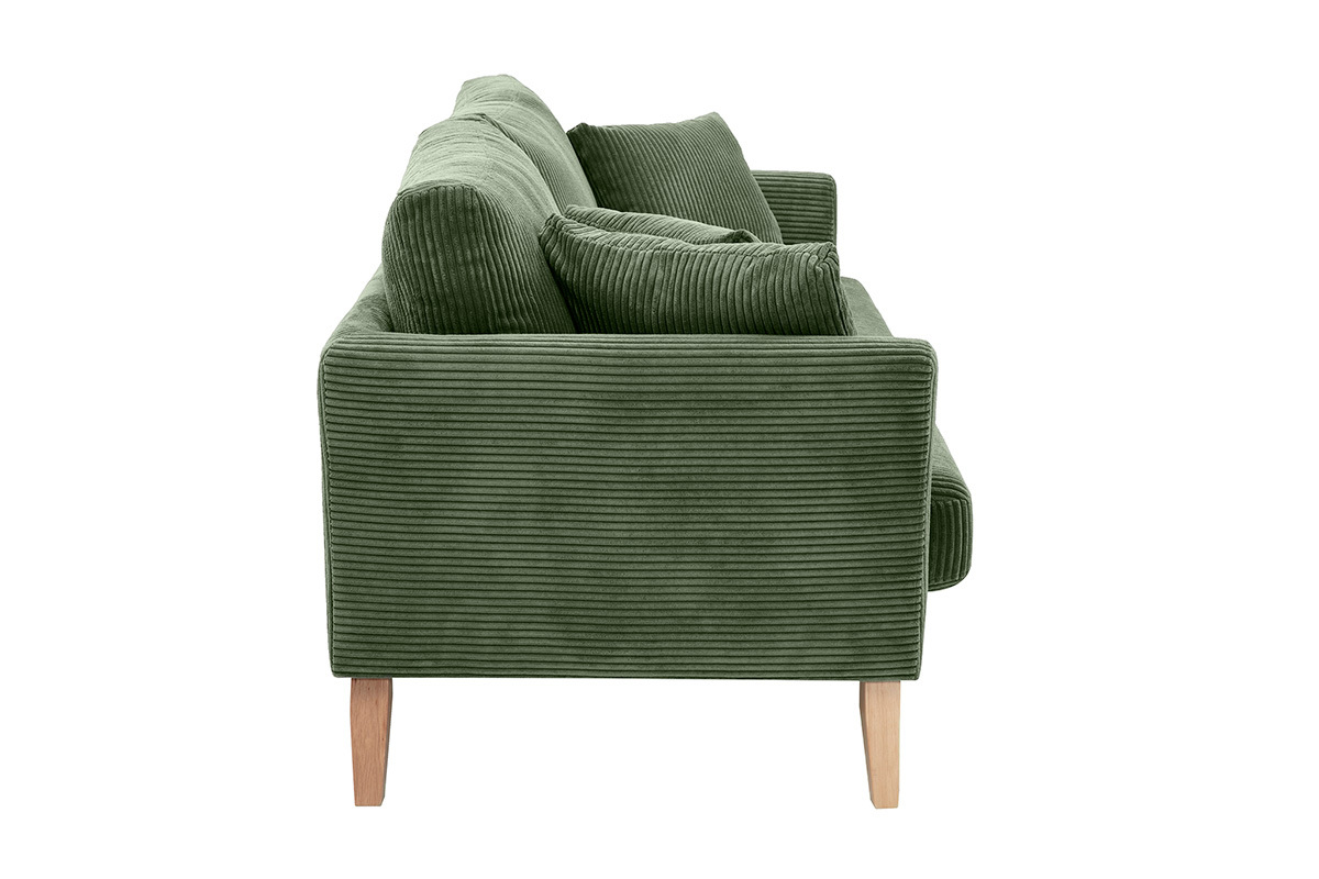 Skandinavisches Sofa mit abnehmbarem Bezug, 3-Sitzer in kordiertem Samtstoff khakigrn und hellem Holz OSLO