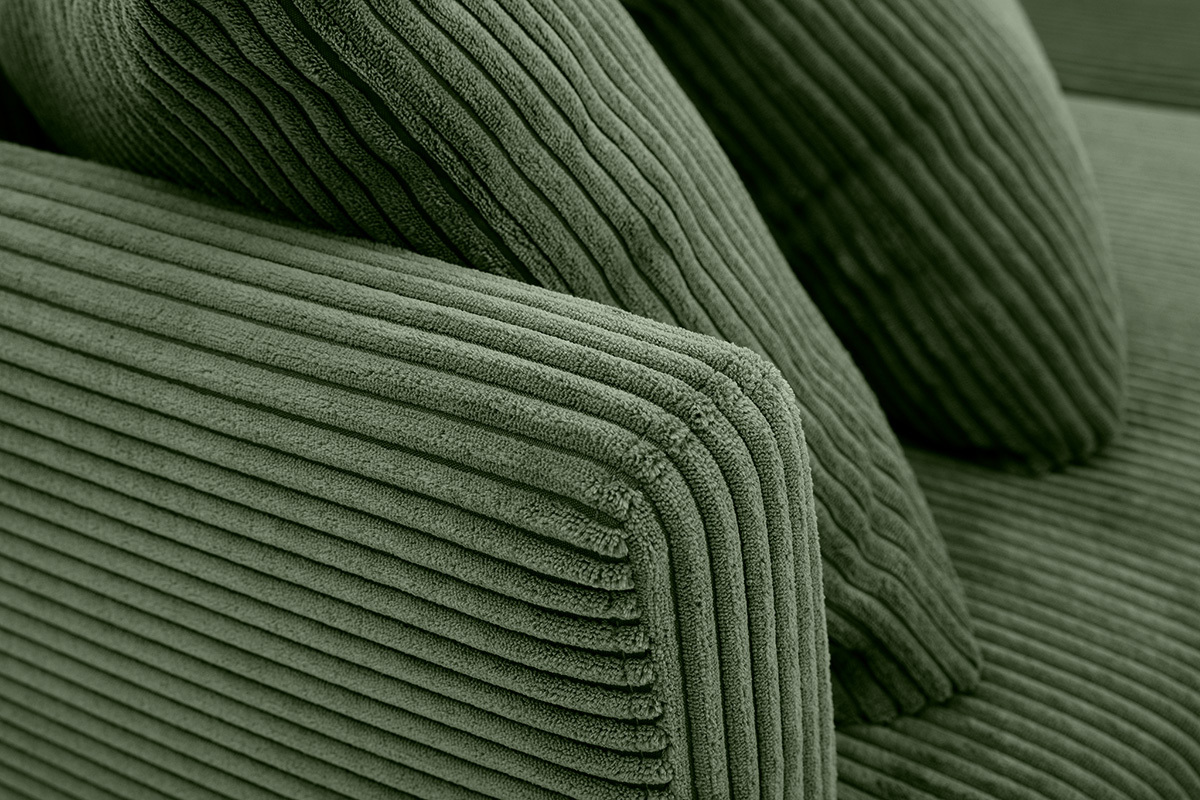 Skandinavisches Sofa mit abnehmbarem Bezug, 3-Sitzer in kordiertem Samtstoff khakigrn und hellem Holz OSLO