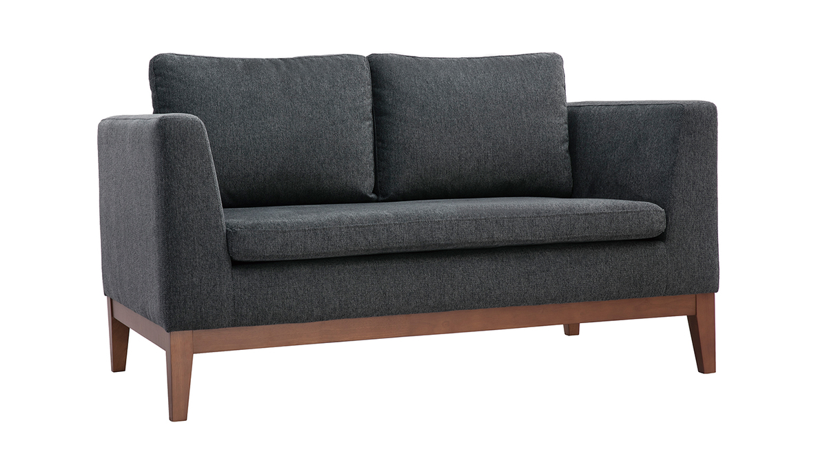 Skandinavisches Sofa mit dunkelgrauem Stoff mit Samteffekt und dunklem Holz 2-Sitzer SHIRO