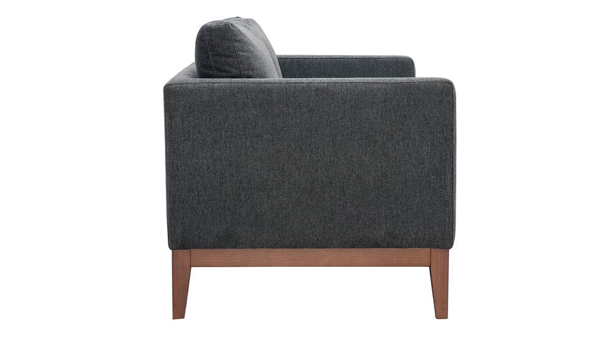 Skandinavisches Sofa mit dunkelgrauem Stoff mit Samteffekt und dunklem Holz 2-Sitzer SHIRO