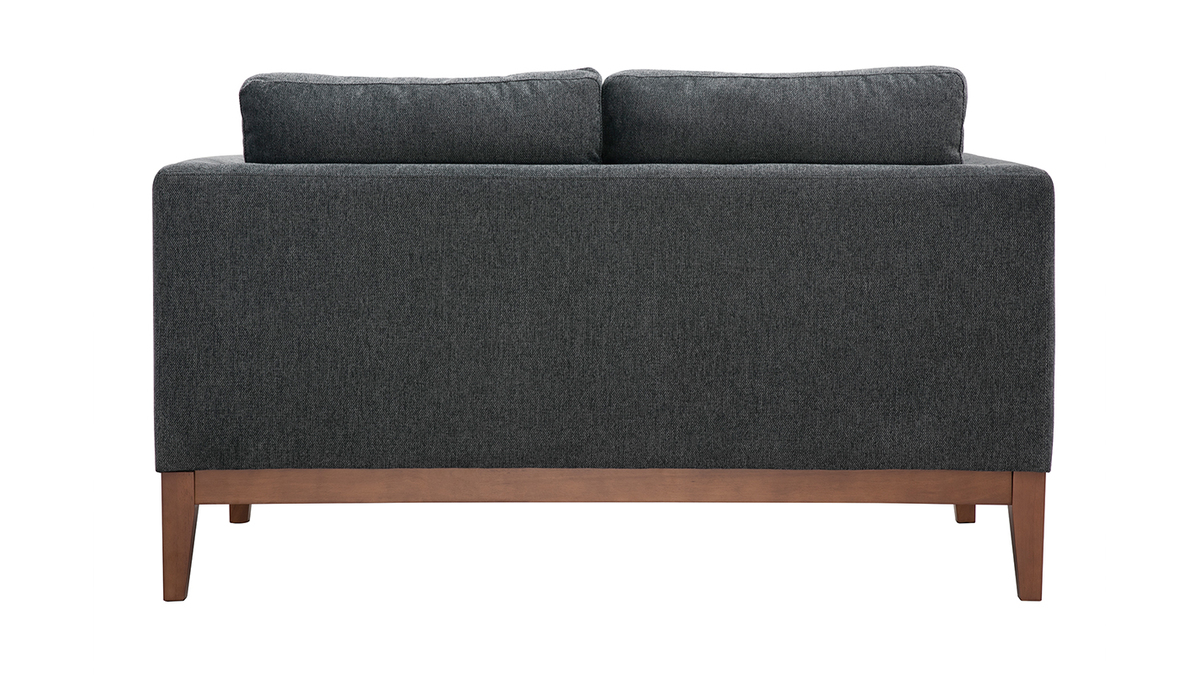 Skandinavisches Sofa mit dunkelgrauem Stoff mit Samteffekt und dunklem Holz 2-Sitzer SHIRO