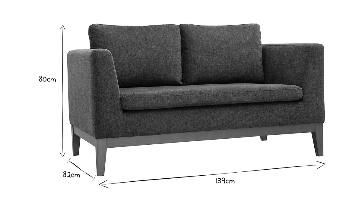 Skandinavisches Sofa mit dunkelgrauem Stoff mit Samteffekt und dunklem Holz 2-Sitzer SHIRO