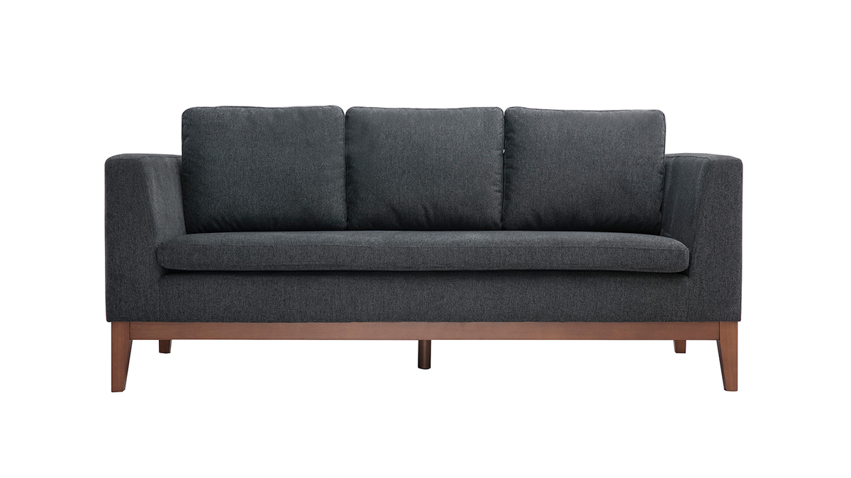 Skandinavisches Sofa mit dunkelgrauem Stoff mit Samteffekt und Holzfen 3-Sitzer SHIRO