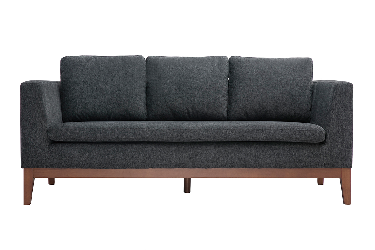 Skandinavisches Sofa mit dunkelgrauem Stoff mit Samteffekt und Holzfen 3-Sitzer SHIRO