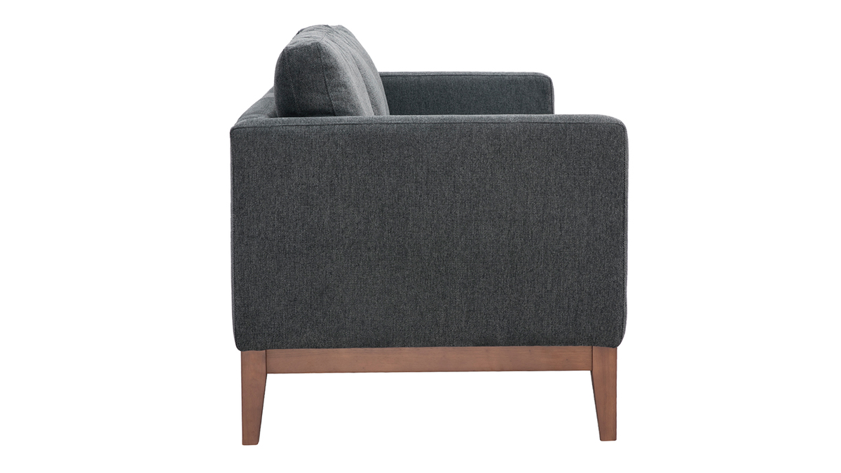 Skandinavisches Sofa mit dunkelgrauem Stoff mit Samteffekt und Holzfen 3-Sitzer SHIRO