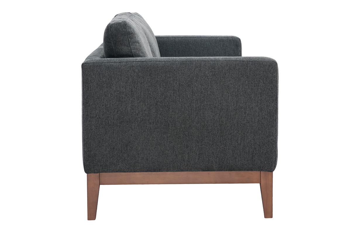 Skandinavisches Sofa mit dunkelgrauem Stoff mit Samteffekt und Holzfen 3-Sitzer SHIRO