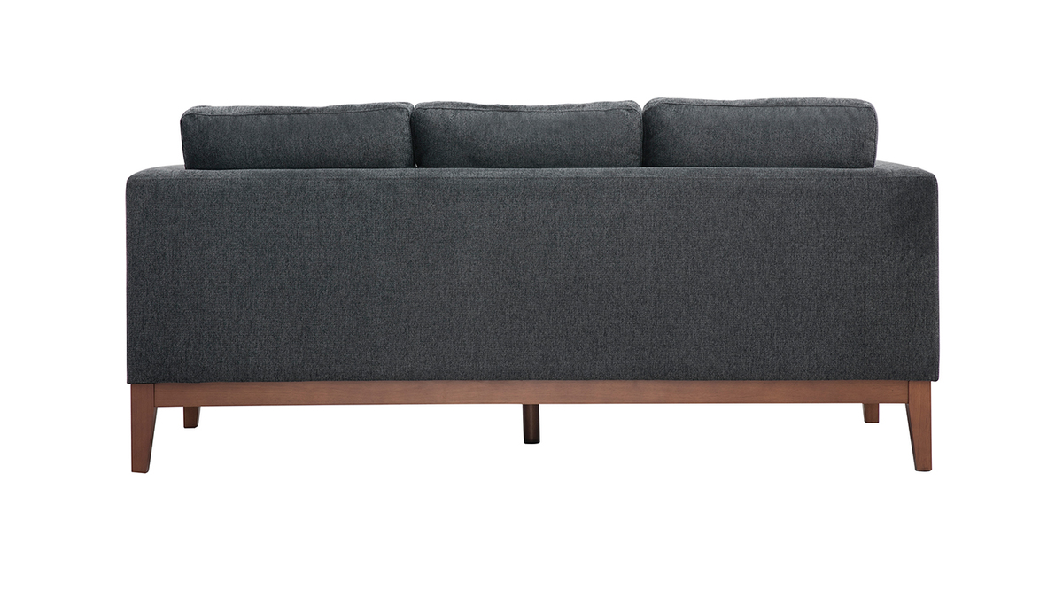 Skandinavisches Sofa mit dunkelgrauem Stoff mit Samteffekt und Holzfen 3-Sitzer SHIRO