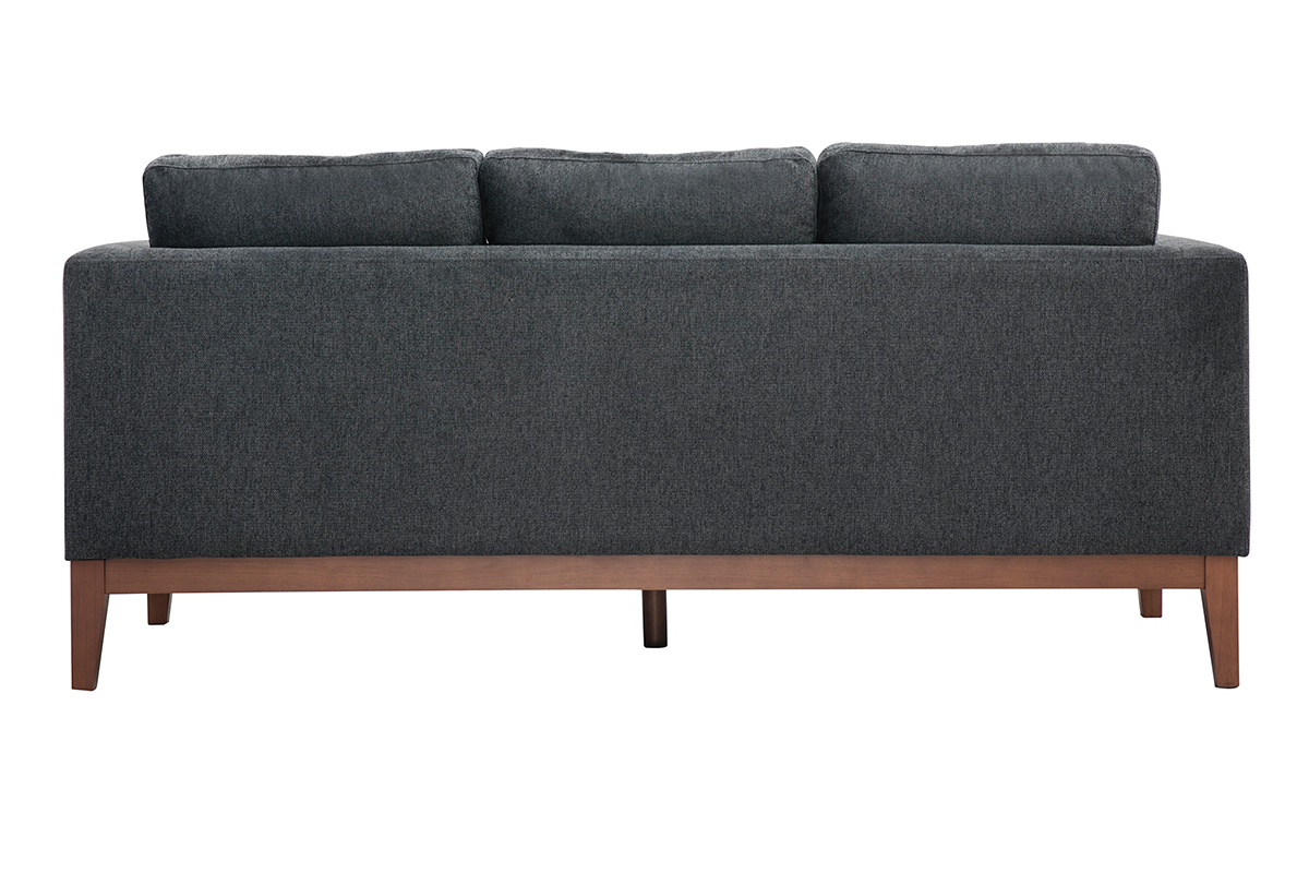 Skandinavisches Sofa mit dunkelgrauem Stoff mit Samteffekt und Holzfen 3-Sitzer SHIRO