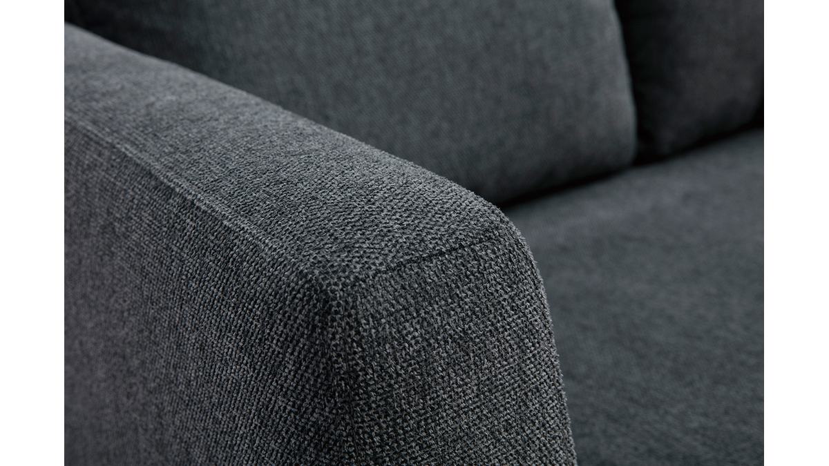 Skandinavisches Sofa mit dunkelgrauem Stoff mit Samteffekt und Holzfüßen 3-Sitzer SHIRO