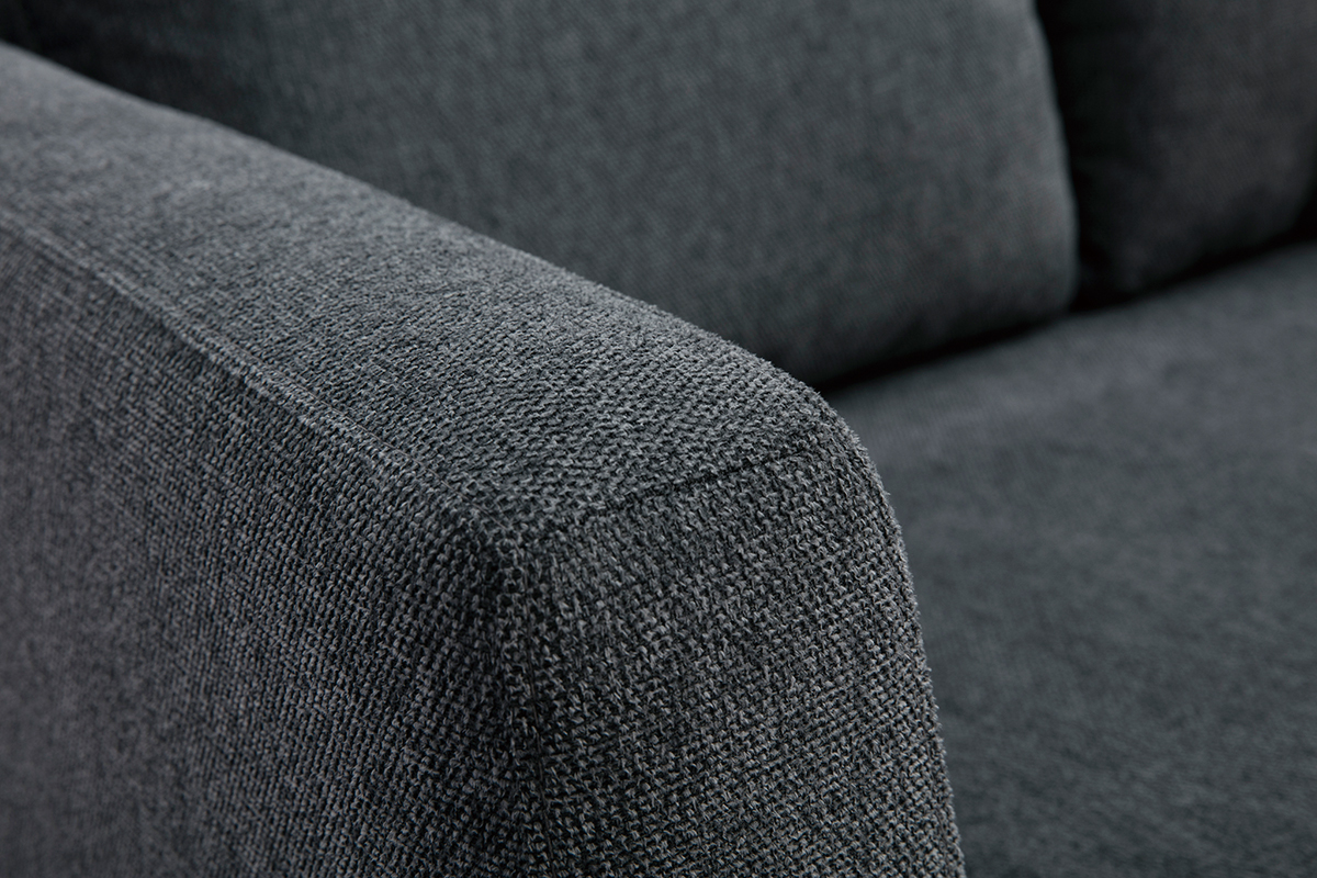 Skandinavisches Sofa mit dunkelgrauem Stoff mit Samteffekt und Holzfen 3-Sitzer SHIRO