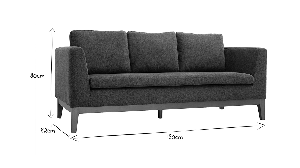 Skandinavisches Sofa mit dunkelgrauem Stoff mit Samteffekt und Holzfüßen 3-Sitzer SHIRO