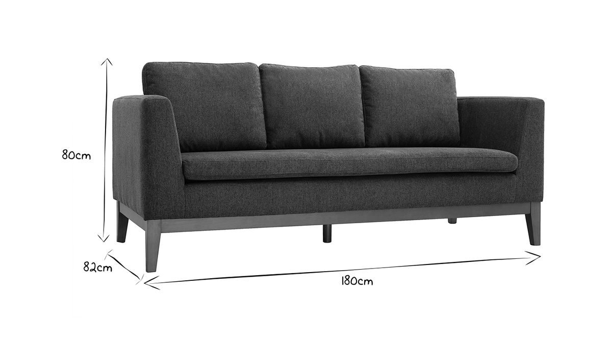 Skandinavisches Sofa mit dunkelgrauem Stoff mit Samteffekt und Holzfen 3-Sitzer SHIRO