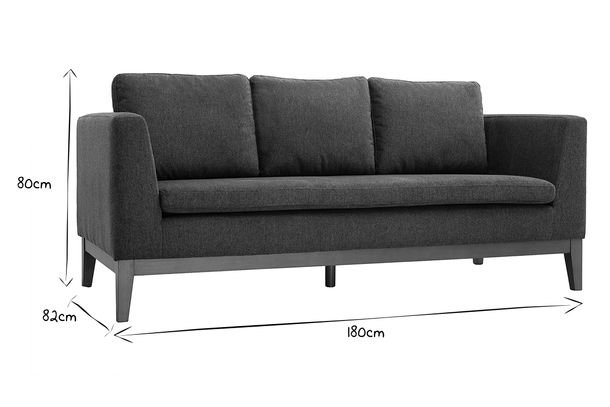 Skandinavisches Sofa mit dunkelgrauem Stoff mit Samteffekt und Holzfen 3-Sitzer SHIRO