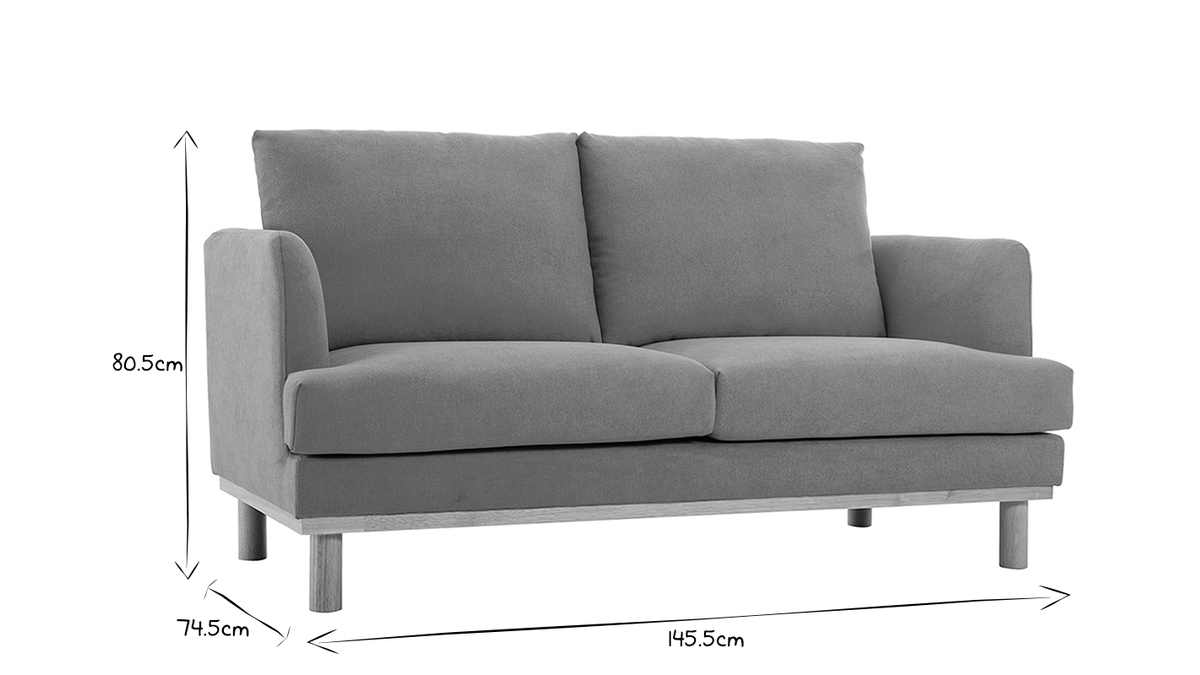 Skandinavisches Sofa senfgelber Stoff mit Samteffekt 2-Sitzer HOBART