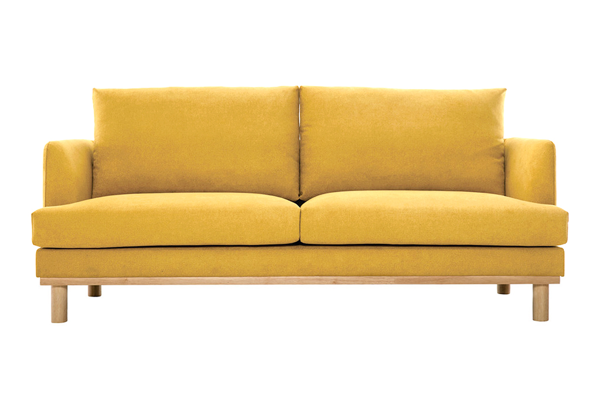 Skandinavisches Sofa senfgelber Stoff mit Samteffekt 3-Sitzer HOBART