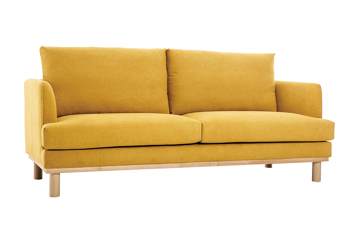 Skandinavisches Sofa senfgelber Stoff mit Samteffekt 3-Sitzer HOBART