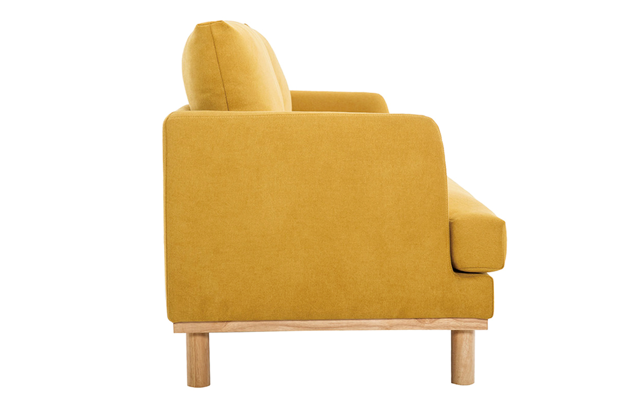 Skandinavisches Sofa senfgelber Stoff mit Samteffekt 3-Sitzer HOBART