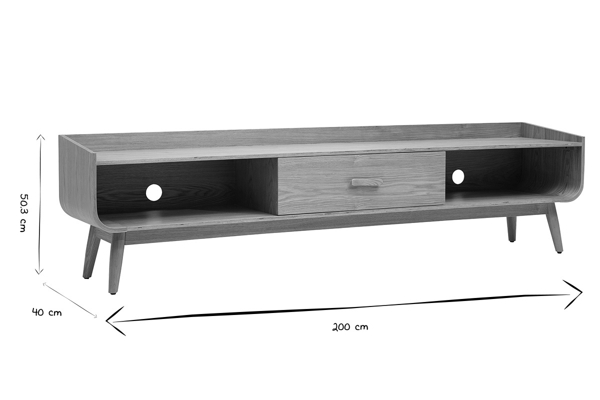 Abmessungen des skandinavischen TV-M�bels HALLEN in Schwarz und Wei�: B200 x T40 x H50,3 cm