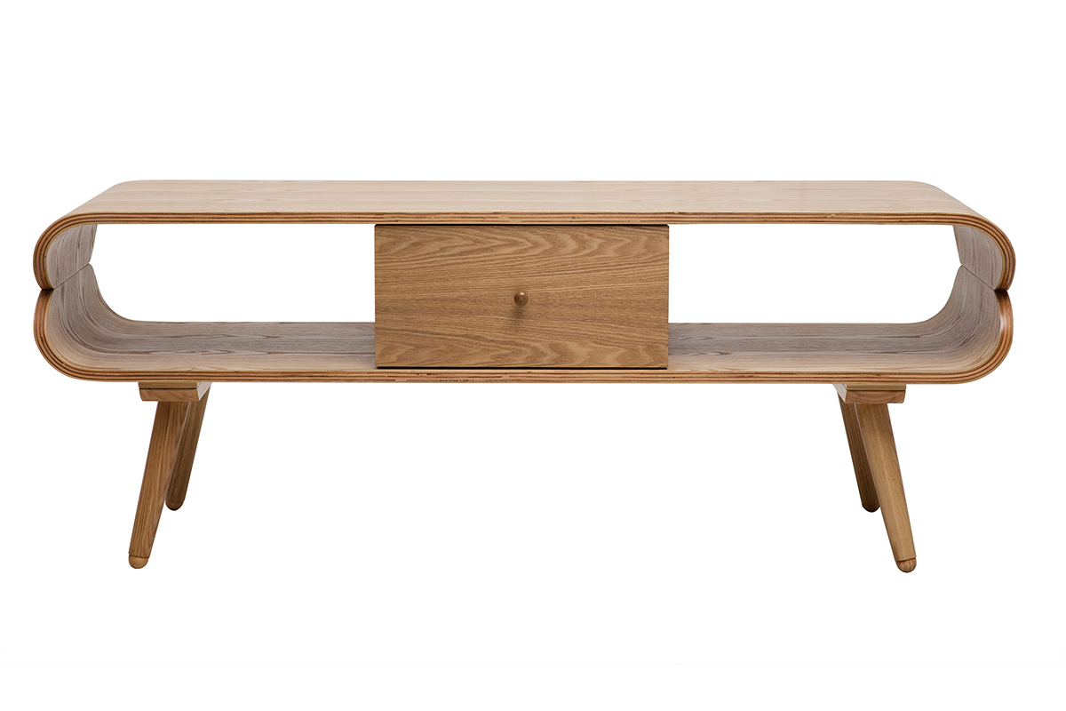 Skandinavisches TV-Mbel mit Ablagefchern aus hellem Holz B 132 cm TAKLA