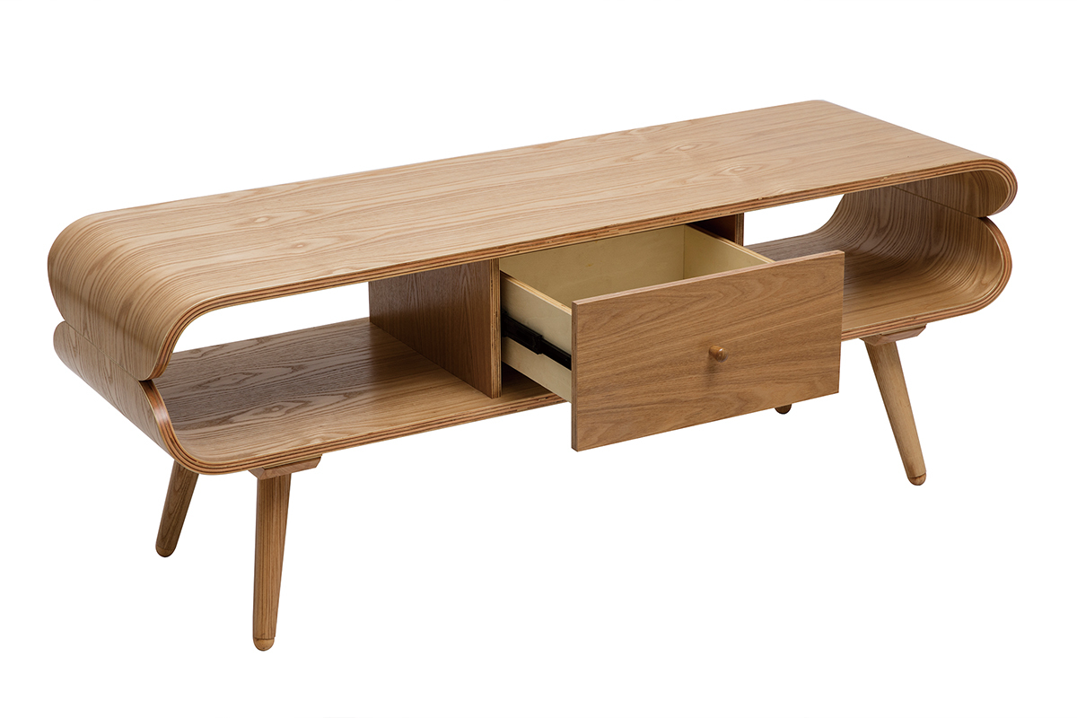 Skandinavisches TV-Mbel mit Ablagefchern aus hellem Holz B 132 cm TAKLA