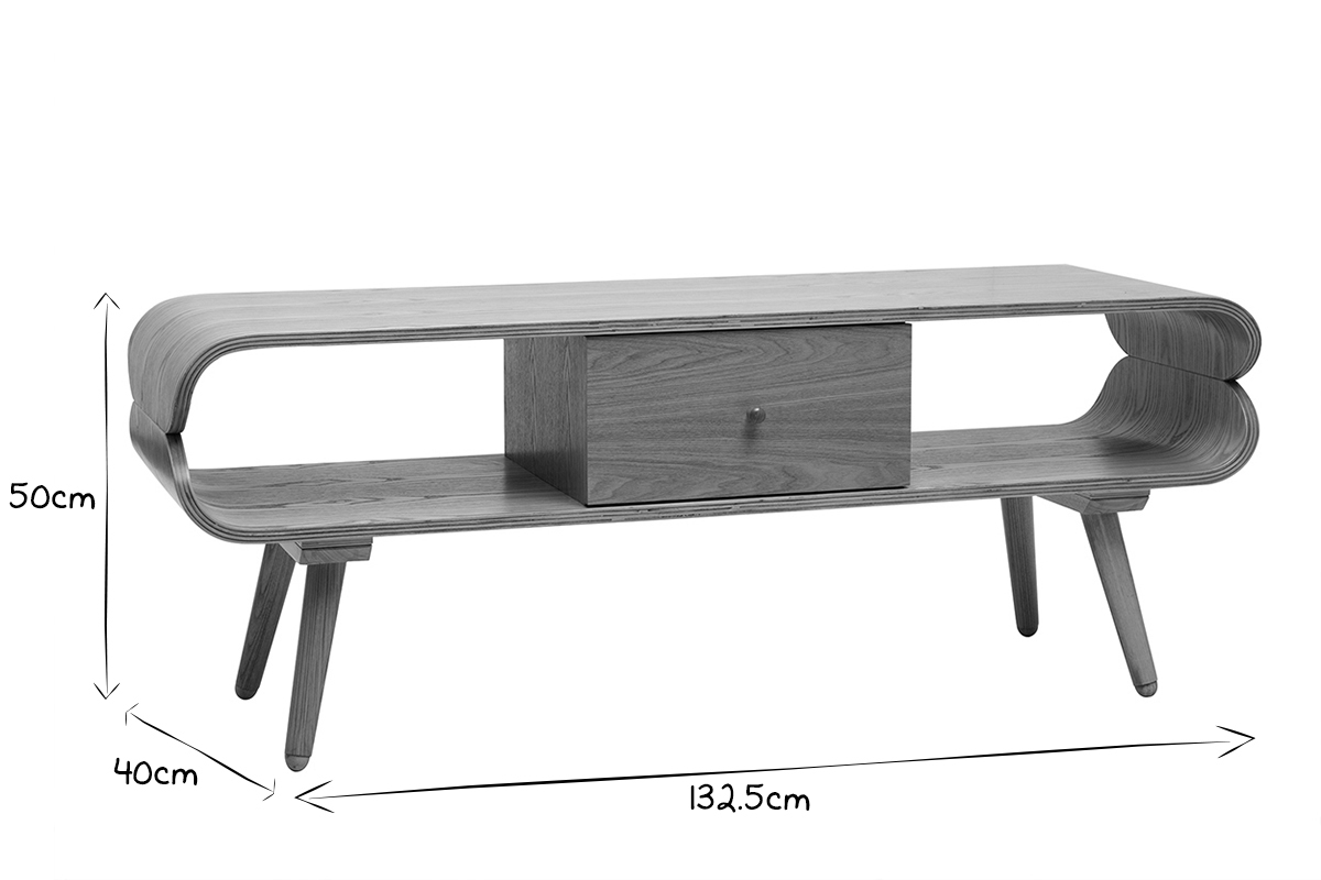 Skandinavisches TV-Mbel mit Ablagefchern aus hellem Holz B 132 cm TAKLA