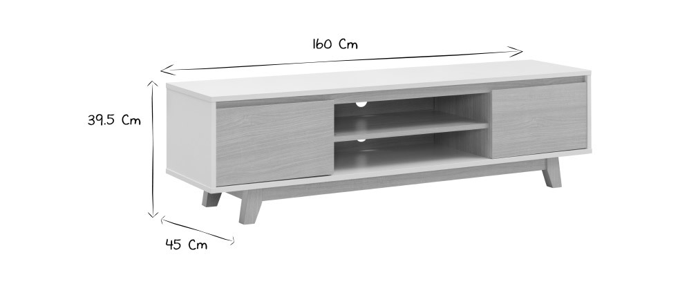 Skandinavisches TV-Möbel Weiß glänzend und Holz LAHTI