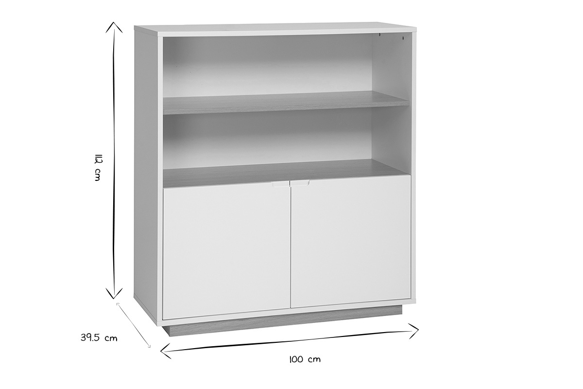 Abmessungen des skandinavischen Sideboards: L100 cm, T39,5 cm, H112 cm in Schwarz und Wei�.