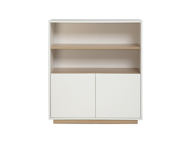 Skandinavisches wei&szlig;es Sideboard mit heller Holzoptik, 2 T&uuml;ren, B100 cm LEANA