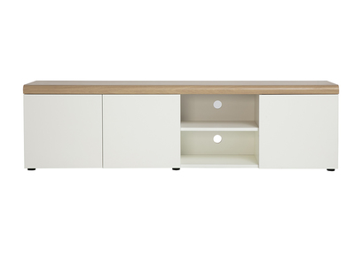 Skandinavisches wei&szlig;es TV-M&ouml;bel mit heller Holzoptik und Stauraum L180 cm LEANA