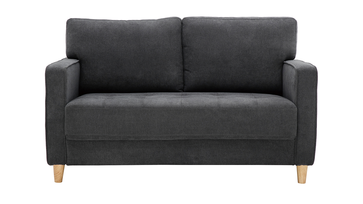 Sofa 2-Sitzer dunkelgrauer gepolsterter Stoff mit Samteffekt und Holz CUMBIA