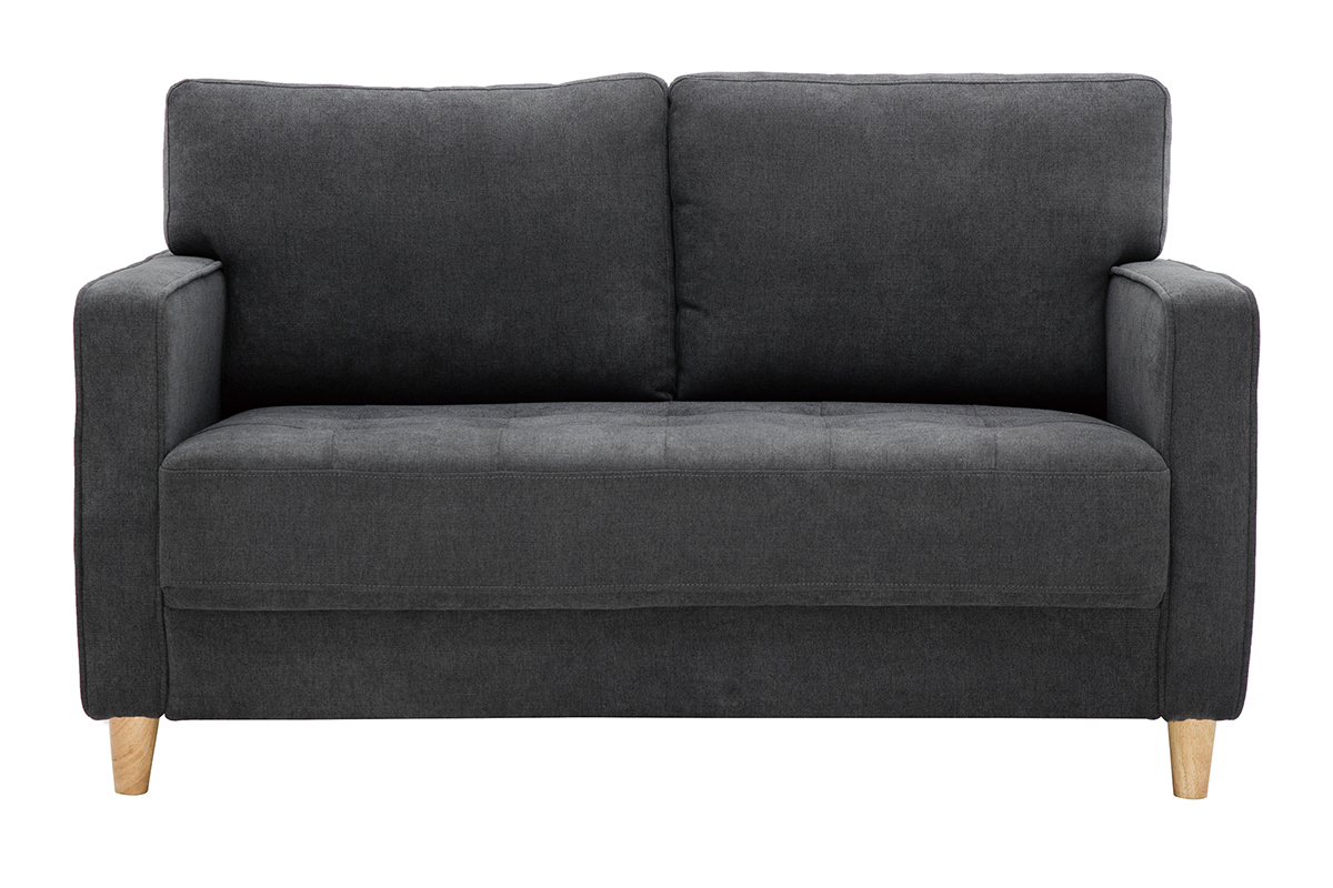Sofa 2-Sitzer dunkelgrauer gepolsterter Stoff mit Samteffekt und Holz CUMBIA