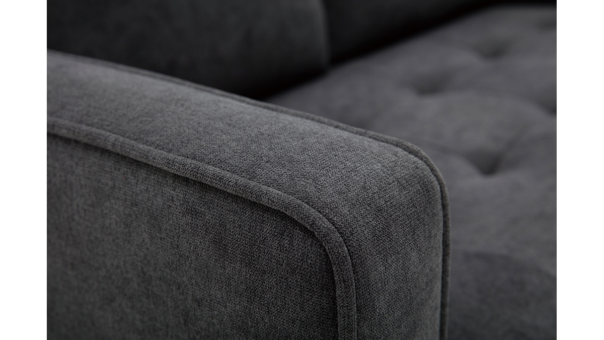 Sofa 2-Sitzer dunkelgrauer gepolsterter Stoff mit Samteffekt und Holz CUMBIA