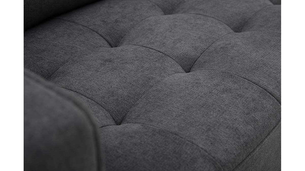 Sofa 3-Sitzer dunkelgrauer gepolsterter Stoff mit Samteffekt und Holzfüße CUMBIA