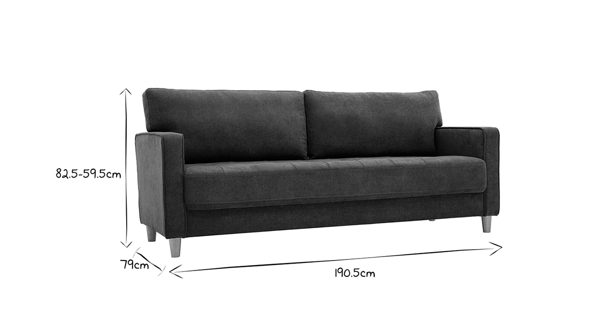 Sofa 3-Sitzer dunkelgrauer gepolsterter Stoff mit Samteffekt und Holzfüße CUMBIA