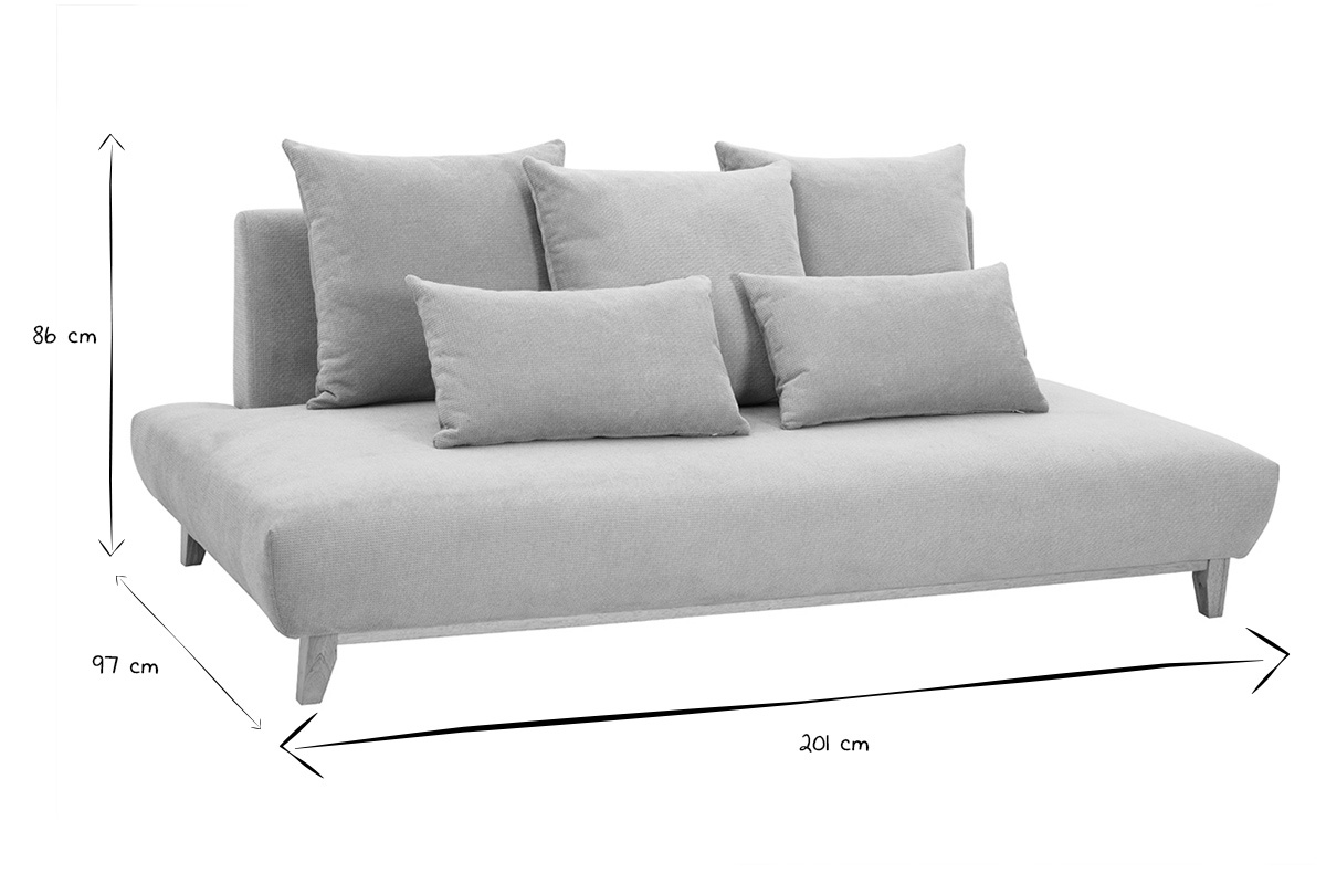 Abmessungen des Sofas in Schwarz und Wei�: L201 cm, H86 cm, T97 cm.